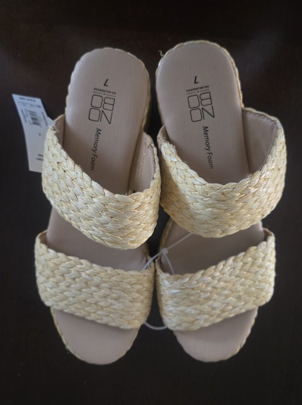 NOBO Woven Straw Slide Sandals in Natural Beige
